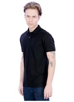 Web Denim Web Denim Black Plain Regular Fit Comfortable Cotton Men's Half Sleeves Polo Tee Casual Solid Polo Neck T Shirt  - Image 1