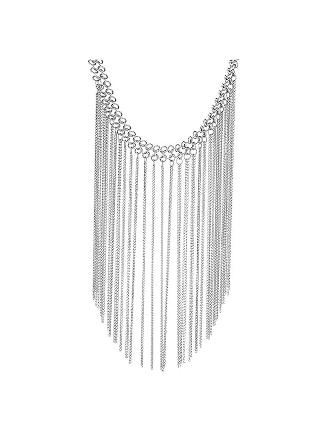 تشيميز أصفر أحدث صيحات الموضة من قلادة تشوكر طويلة مطلية بالفضة للنساء والفتيات متوسطة الحجم - Image 1