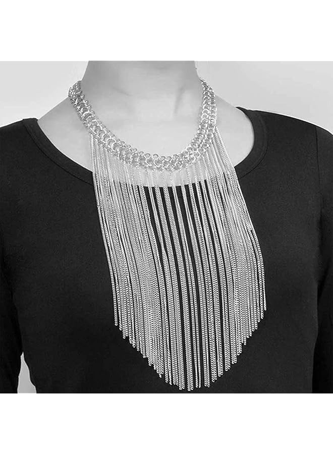 تشيميز أصفر أحدث صيحات الموضة من قلادة تشوكر طويلة مطلية بالفضة للنساء والفتيات متوسطة الحجم - Image 4