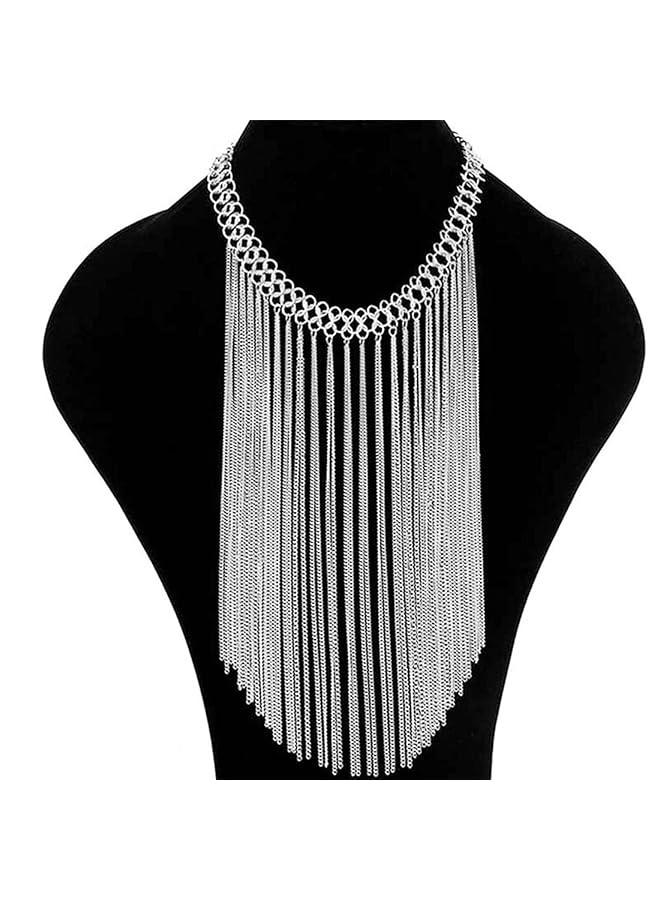 تشيميز أصفر أحدث صيحات الموضة من قلادة تشوكر طويلة مطلية بالفضة للنساء والفتيات متوسطة الحجم - Image 5
