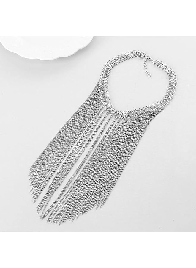 تشيميز أصفر أحدث صيحات الموضة من قلادة تشوكر طويلة مطلية بالفضة للنساء والفتيات متوسطة الحجم - Image 3