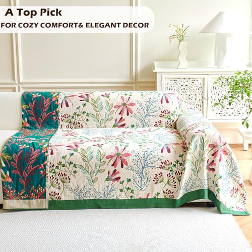 VANJOROY Boho Throw Blanket 100 Organic Cotton Breathable Ultra Soft 60 x 80 Bed Quilt Throw All Season Floral Rustic Farmhouse Decor Luxury Reversible Blanket for Sofa Couch Chair and Gift - Image 3