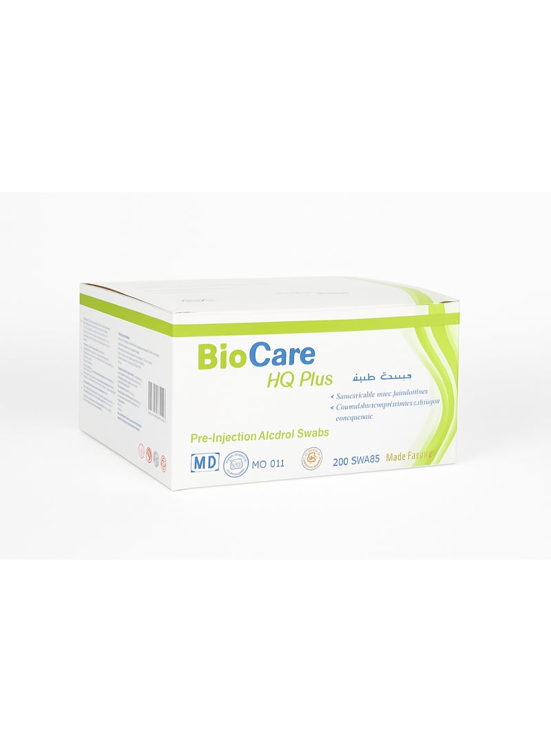 Bio Care HQ Plus Pre-Injection Alcohol Swabs | Individually Wrapped | 70% Isopropyl Alcohol | Sterile Disinfecting Pads for Skin Preparation & Medical Use