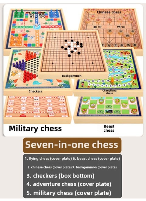 Children's Flying Chess Checkers Multi-functional One Chessboard Gobang Go Cards Colosseum Chess Combination Educational Toys-Color:Seven In One  30x30cm