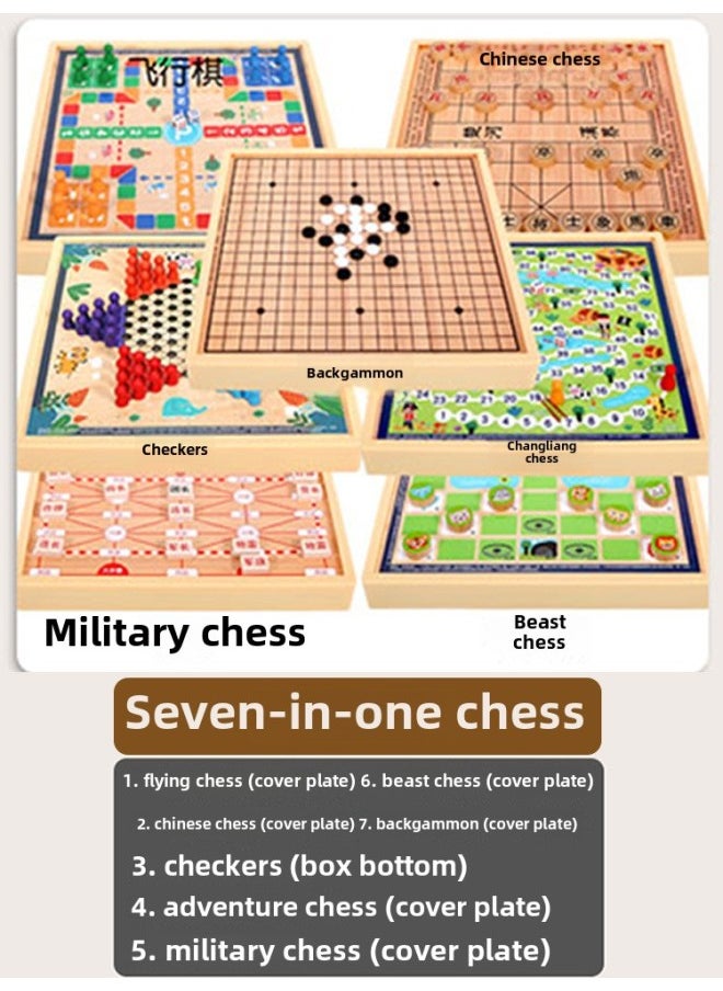 null - Children's Flying Chess Checkers Multi-functional One Chessboard Gobang Go Cards Colosseum Chess Combination Educational Toys-Color:Seven In One  30x30cm - Image 1