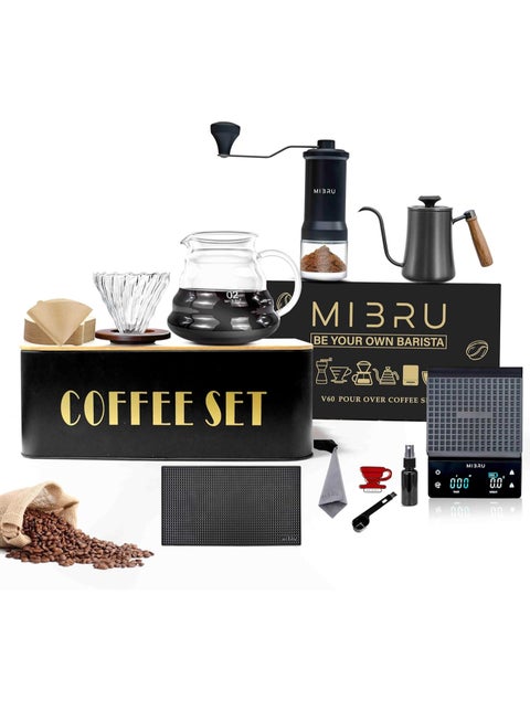 V60 portable travel coffee metal box metal handle camping coffee for barista coffee maker set gift accessories set of 7 pcs