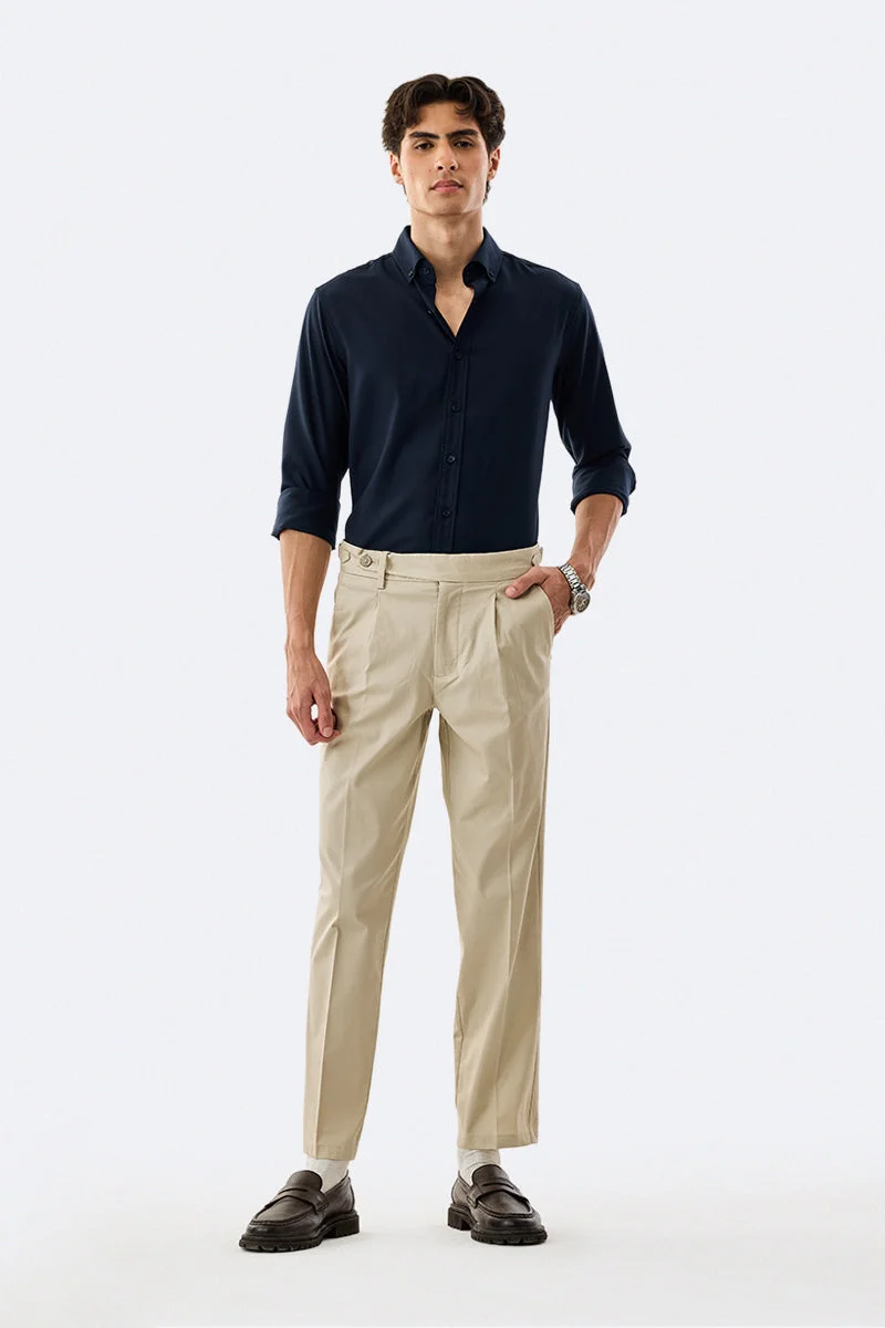 SNITCH Beige Solid Relaxed Casual Trousers