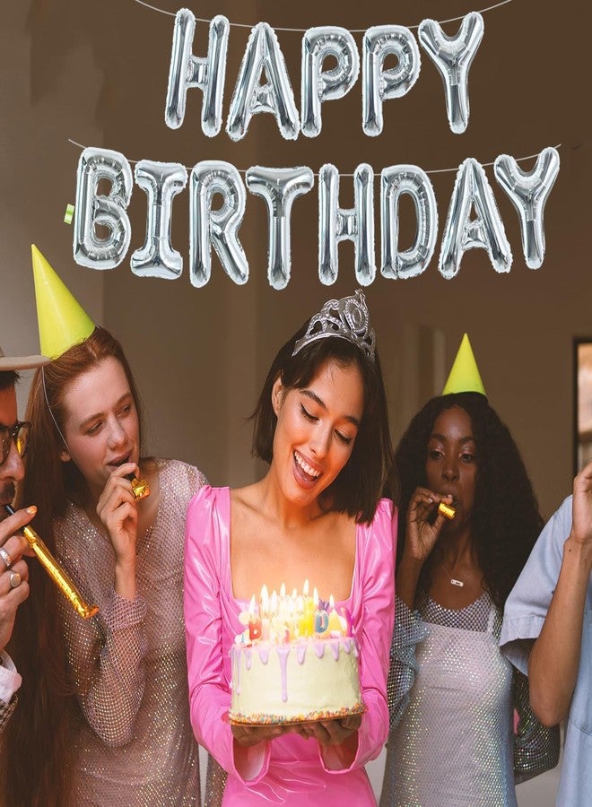 تونيفول لافتة بالونات عيد ميلاد سعيد فضية اللون من تونيفول، مقاس 16 بوصة، مصنوعة من رقائق مايلر، قابلة لإعادة الاستخدام، مصنوعة من مواد صديقة للبيئة، مناسبة للفتيات والفتيان والأطفال والكبار، لتزيين حفلات أعياد الميلاد ولوازم الحفلات. - Image 5