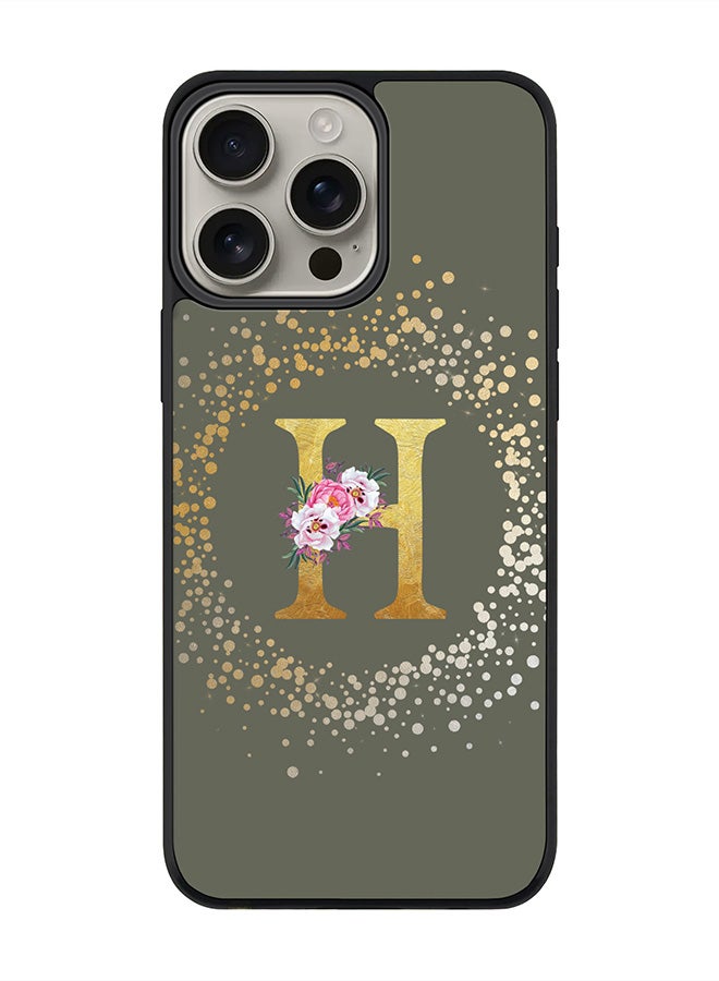 Stylizedd For iPhone 16 Pro Max Case [Compatible with MagSafe] Slim Magnetic cover Phone Case iPhone 16 Pro Max -Custom Monogram Floral - H (Olive Green ) - Image 1