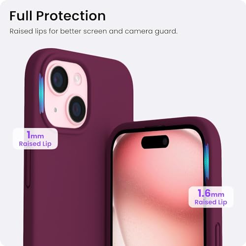 DIZORO Compatible for iPhone 15 Plus Case 6.7, Slim Liquid Silicone Case 3 Layers Full Covered Soft Gel Rubber Phone Case Protective Cover 6.7 Inch - Wine Red - Image 4