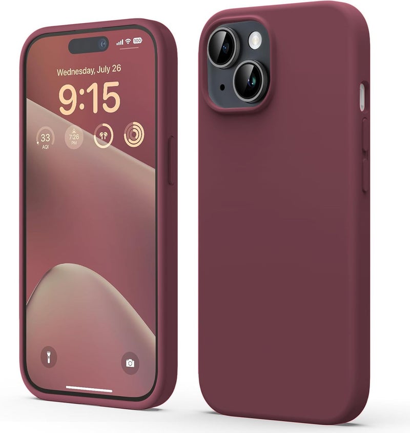 DIZORO Compatible for iPhone 15 Plus Case 6.7, Slim Liquid Silicone Case 3 Layers Full Covered Soft Gel Rubber Phone Case Protective Cover 6.7 Inch - Wine Red - Image 1