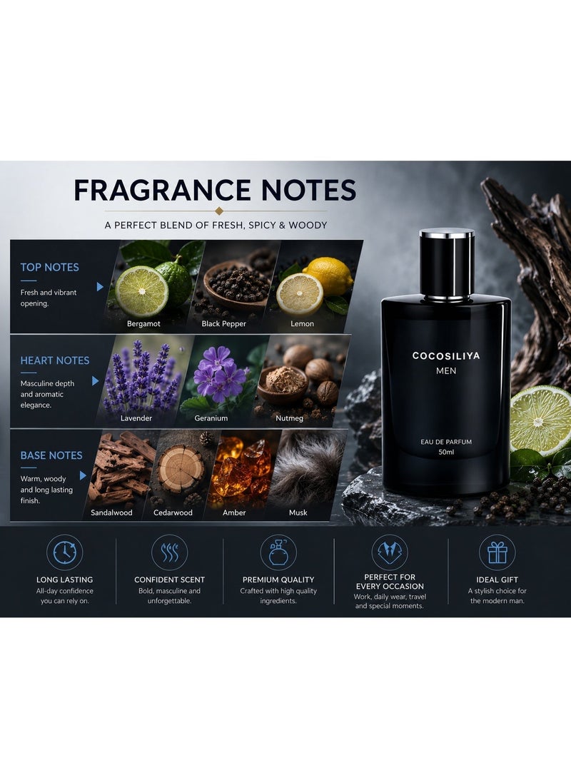 Men's Eau de Parfum 50ml, Long Lasting Fresh Woody Aromatic Fragrance, Perfume Spray for Business, Daily Wear, Travel and Special Occasions, Elegant Gift for Men - Image 3