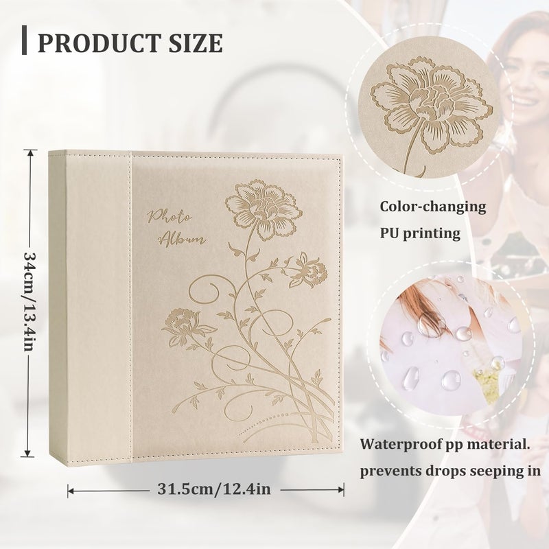 Artmag Photo Picutre Album 4x6 600 Photos, Extra Large Capacity Leather Cover Wedding Family Photo Albums Holds 600 Horizontal and Vertical 4x6 Photos with Black Pages(Beige) - Image 2