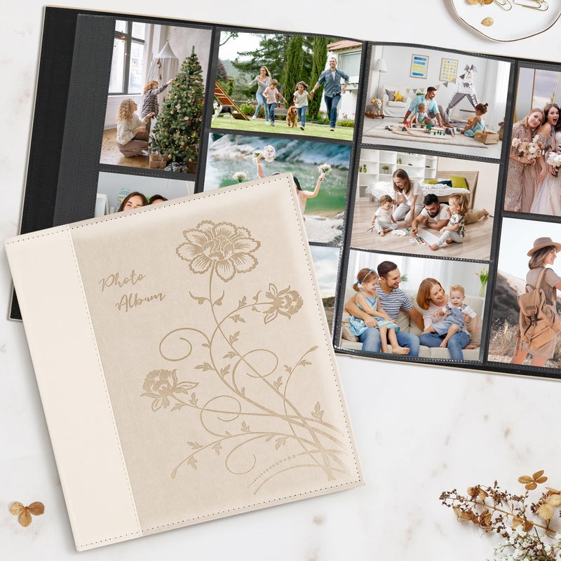 Artmag Photo Picutre Album 4x6 600 Photos, Extra Large Capacity Leather Cover Wedding Family Photo Albums Holds 600 Horizontal and Vertical 4x6 Photos with Black Pages(Beige) - Image 4