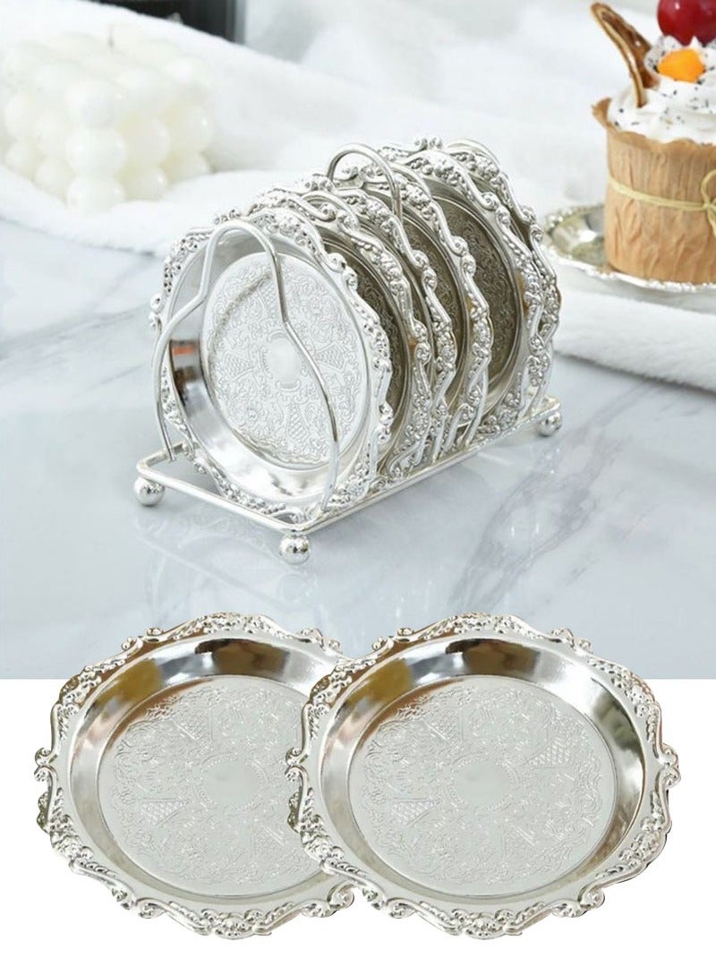 NOVOLAN Snack Plate Set Dessert Plate Dried Fruit Plate Tasting Plate Cup Cake Plate Display Stand, Elegant Silver Plating, Sturdy & Durable Easy Storage, Contains 6 Plates & 1 Storage Rack (silver) - Image 1