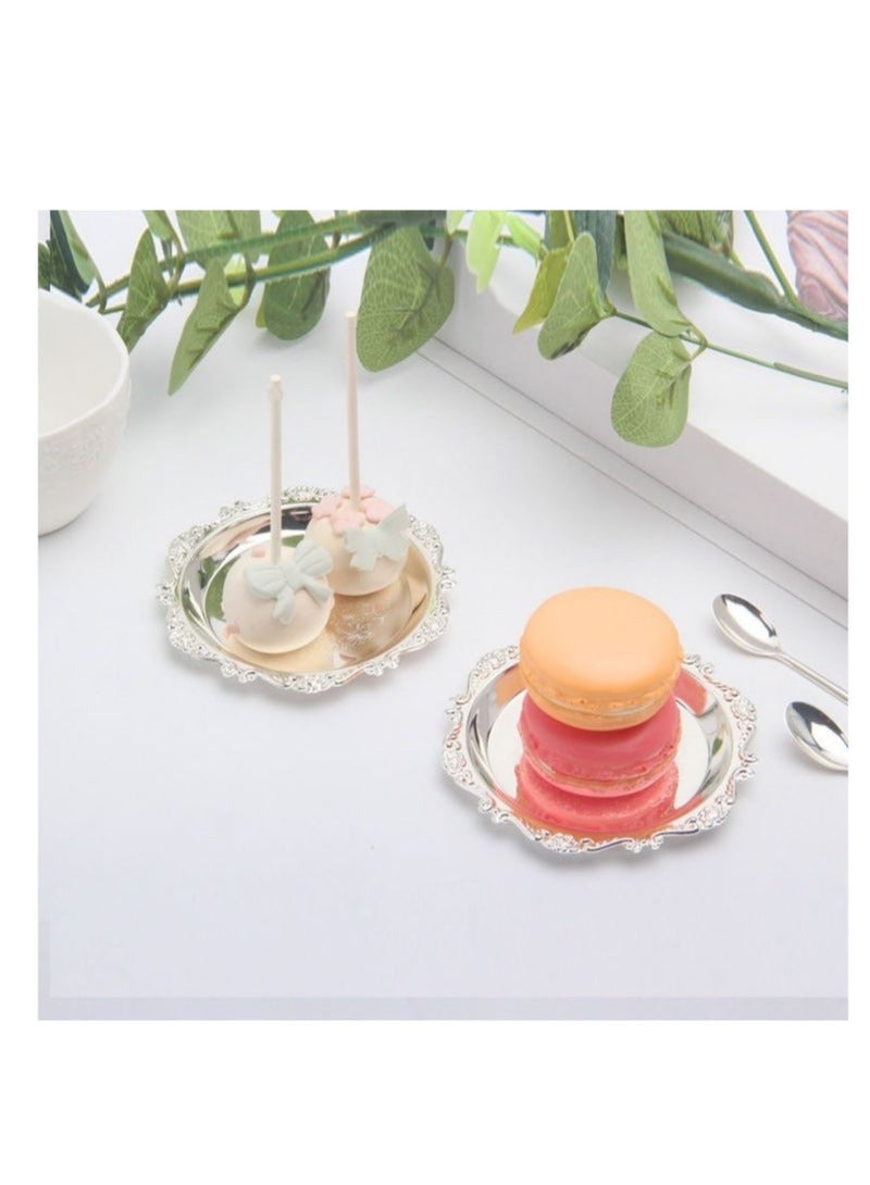 NOVOLAN Snack Plate Set Dessert Plate Dried Fruit Plate Tasting Plate Cup Cake Plate Display Stand, Elegant Silver Plating, Sturdy & Durable Easy Storage, Contains 6 Plates & 1 Storage Rack (silver) - Image 3