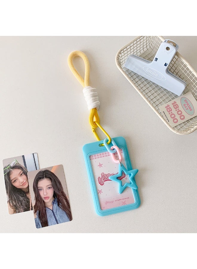 NIBEMINENT 1 - Piece Dopamine-Colored Stars Kpop Photo Card Holder Pendant Key Chain ID Badge Holder ID Card Holder Photo Card Protector for School ID Office ID Access Card for Women Girls - Image 1