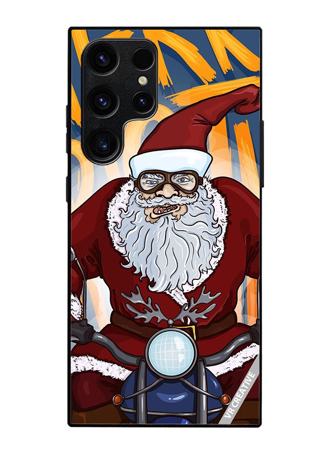 Protective Case Cover For Samsung Galaxy S25 Ultra Cartoon Christmas Postcard Santa Claus On Motorcycle Design Multicolour