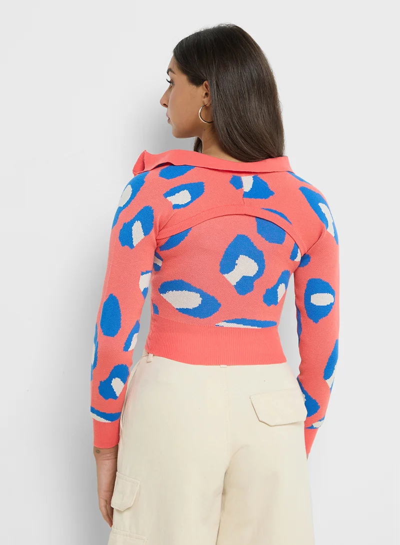 Ginger Printed Vest & Cropped Sleeve Cardigan