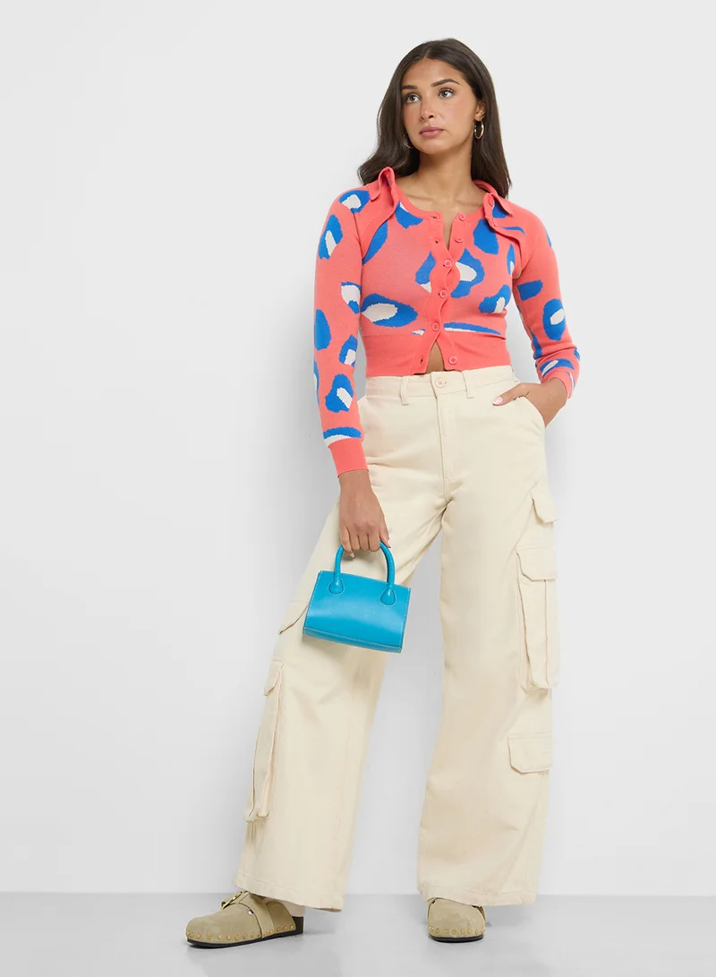 Ginger Printed Vest & Cropped Sleeve Cardigan