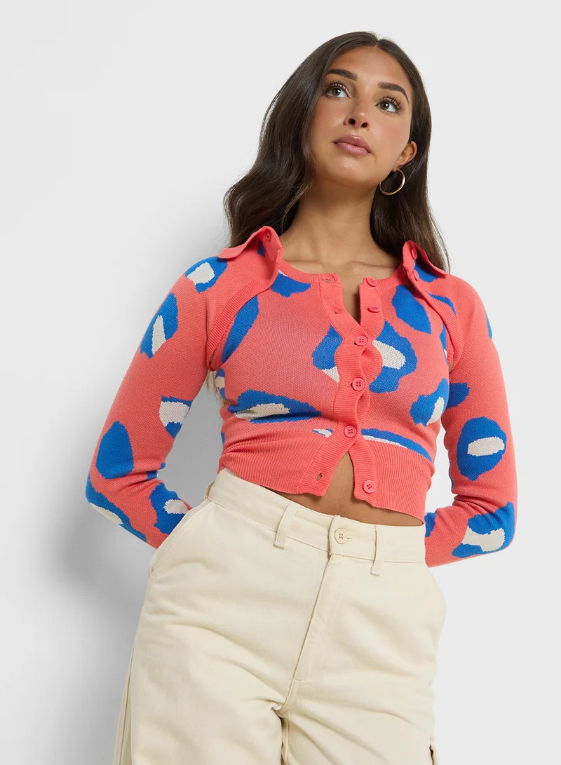 Ginger Printed Vest & Cropped Sleeve Cardigan