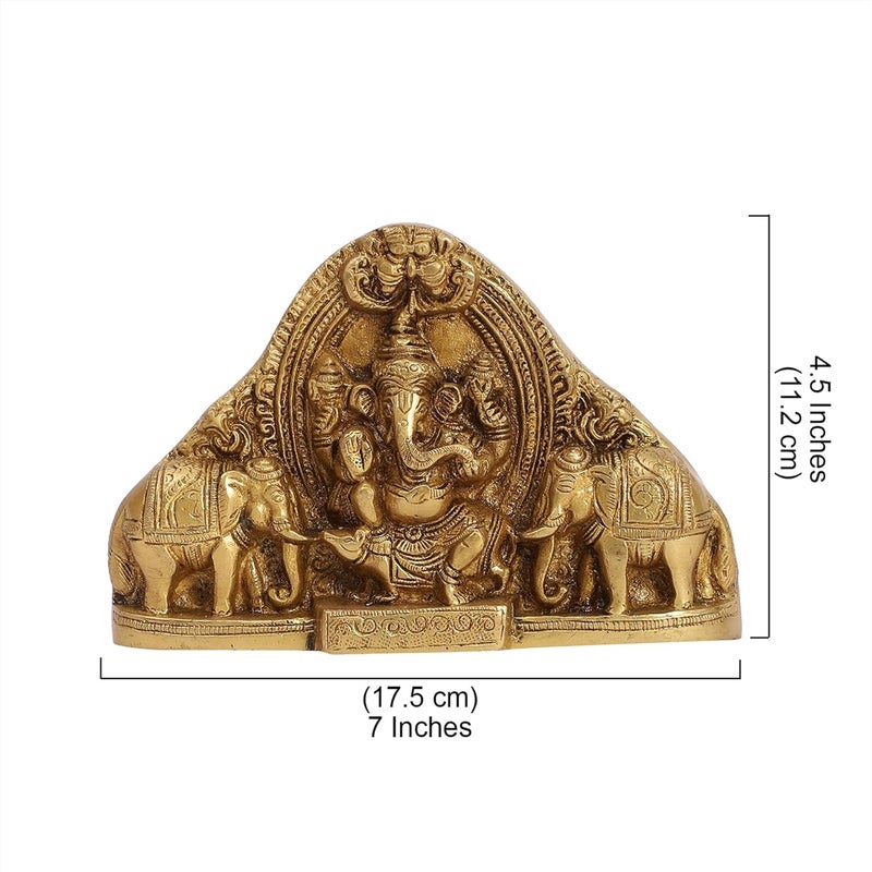 Two Moustaches Brass Gaja Ganesha Idol Lord Ganesha with Elephants Standard Size Beige Brown - Image 5