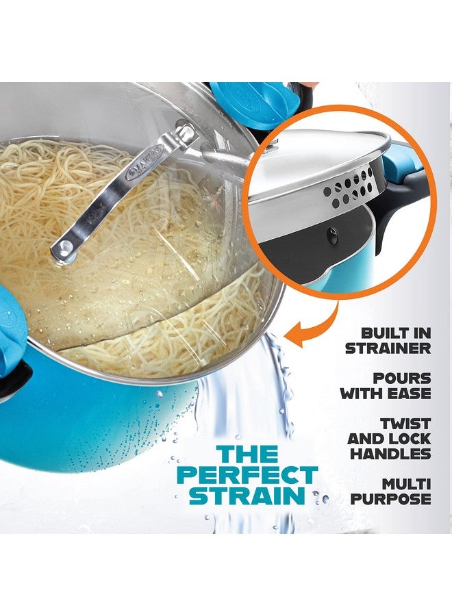 جوثام ستيل وعاء معكرونة متعدد الأغراض من Gotham Steel سعة 5 كوارت مع غطاء مصفاة ومقابض ملتوية وقفل، وعاء طهي غير لاصق + أواني مصفاة معكرونة مع غطاء، وعاء معكرونة، آمن للاستخدام في غسالة الأطباق - أزرق مائي - Image 2
