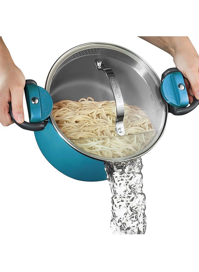 جوثام ستيل وعاء معكرونة متعدد الأغراض من Gotham Steel سعة 5 كوارت مع غطاء مصفاة ومقابض ملتوية وقفل، وعاء طهي غير لاصق + أواني مصفاة معكرونة مع غطاء، وعاء معكرونة، آمن للاستخدام في غسالة الأطباق - أزرق مائي - Image 1