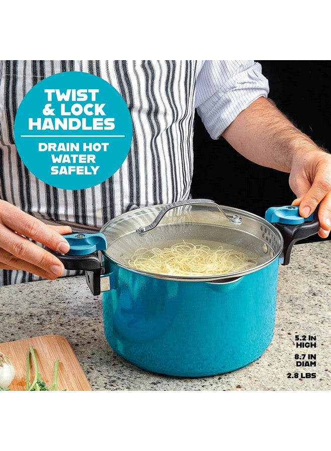 جوثام ستيل وعاء معكرونة متعدد الأغراض من Gotham Steel سعة 5 كوارت مع غطاء مصفاة ومقابض ملتوية وقفل، وعاء طهي غير لاصق + أواني مصفاة معكرونة مع غطاء، وعاء معكرونة، آمن للاستخدام في غسالة الأطباق - أزرق مائي - Image 4