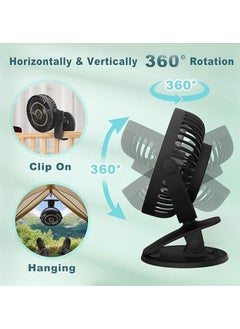 Arabest Mini Fan Small, Clip Fan, Table Fan, USB Fan, Quiet with Battery, 5 Speed Levels, 720° Rotation, Portable Mini Fan for Home, Office, Outdoor, Travel (Black)  - Image 3
