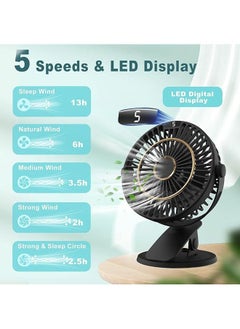 Arabest Mini Fan Small, Clip Fan, Table Fan, USB Fan, Quiet with Battery, 5 Speed Levels, 720° Rotation, Portable Mini Fan for Home, Office, Outdoor, Travel (Black)  - Image 2