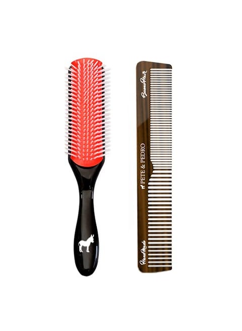 Pete & Pedro Pete  Pedro Premium Cushion Mens Styling Hairbrush  Classic Comb Set  9Row 8 Brush  7 Retro Hair Comb  Great for Detangling Curly Straight Thin  Thick Hair Styles  As Seen On Shark Tank 
