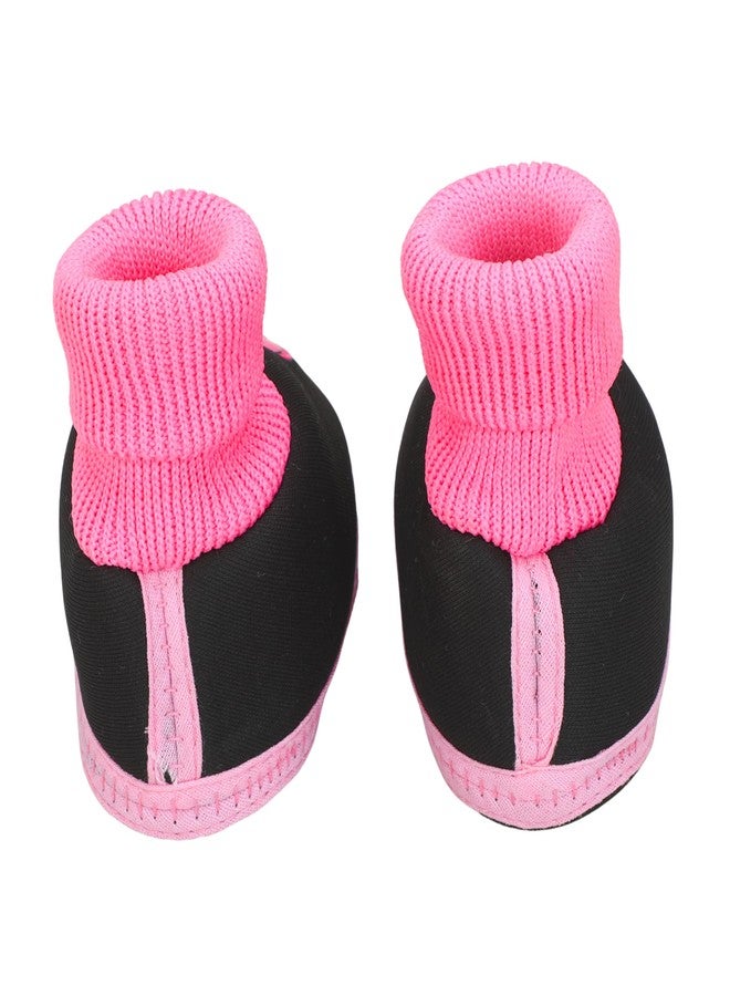 PureSole Cotton Baby Booties 9-12 Months | Breathable Slip on Infant Bootie Socks | Soft & Flexible Sole | Winter Shoes for Baby Girl | Indoor & Casual Wear (Black/Pink) - Image 3