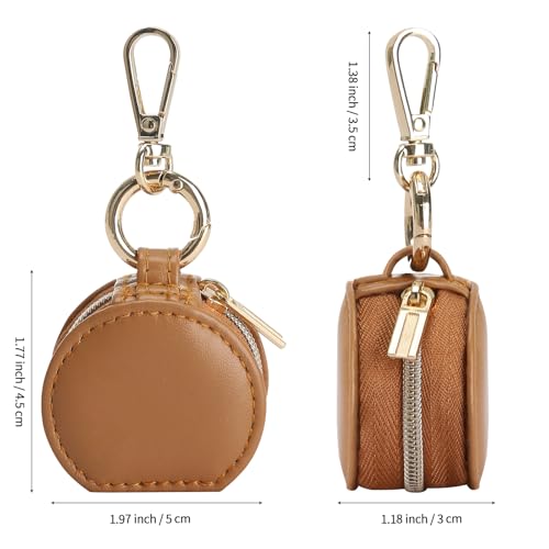KUKUVR Jewelry Ring Holder Storage Box with Keychain, Portable Gym Jewelry Storage Case, Small Travel Ring Earring Stud Necklace Storage Case for Women Girl (Brown) - Image 2