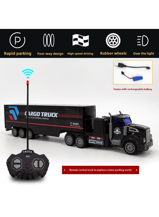 Rc Car Toy - 118 Scale High-speed Off-road Vehicle Light Sound Effects 2.4ghz Radio Control 4wd Drive Durable Plastic Body-Color:Black Container Truck (Pointed)-Proportion:E-Commerce  - Image 1