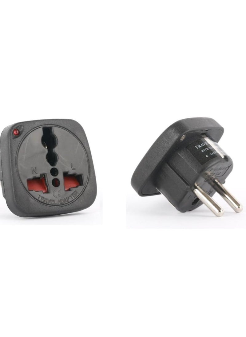 HASANAT ESSENTIALS - Hasanat Essentials Multi Travel Adaptor Suchko To Universal Power Adapter UK/US/AU to Universal Various Options International Plugs Shutter Indicator (Schuko Plug to Universal CE Approved HE15 BLACK) - Image 1