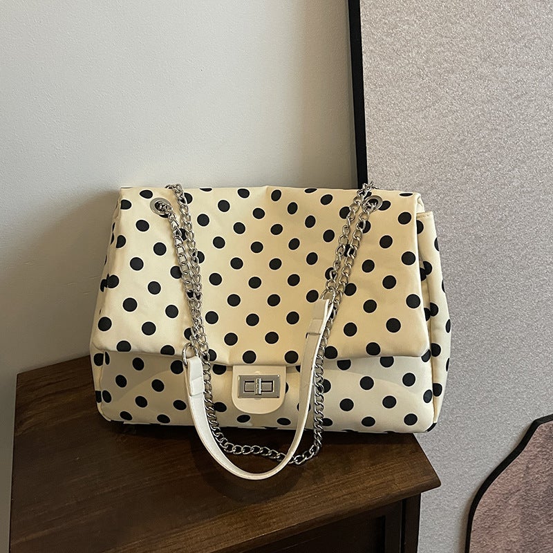 Large Capacity Polka Dot Square Tote Bag Fashionable Chain Underarm Shoulder Bag Simple Crossbody Bag - Image 2