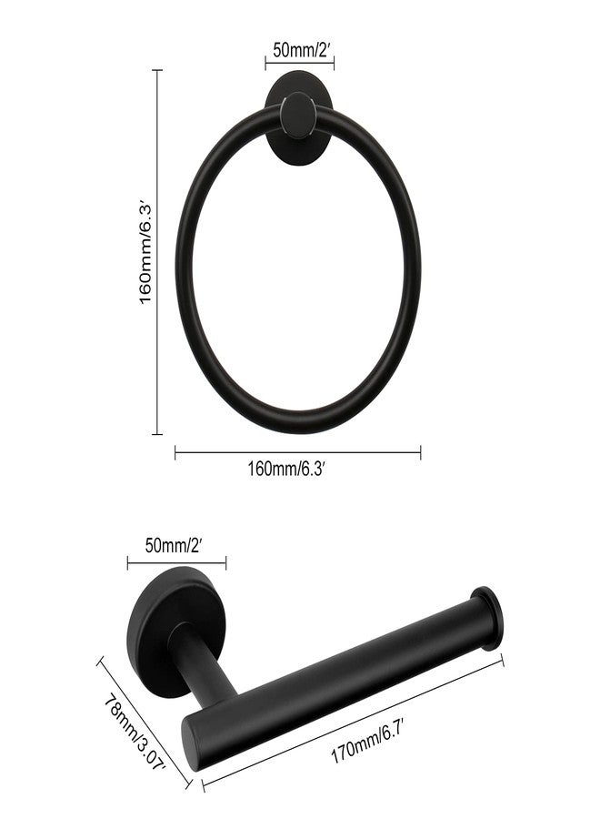 Siyzda Bathroom Hardware Set 2 Pieces Towel Ring and Toilet Paper Holder 304 Stainless Steel Hand Towel Holder and Towel Hanger Wall Mounted (Matte Black) - Image 2