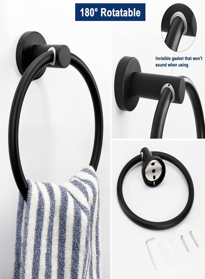 Siyzda Bathroom Hardware Set 2 Pieces Towel Ring and Toilet Paper Holder 304 Stainless Steel Hand Towel Holder and Towel Hanger Wall Mounted (Matte Black) - Image 3