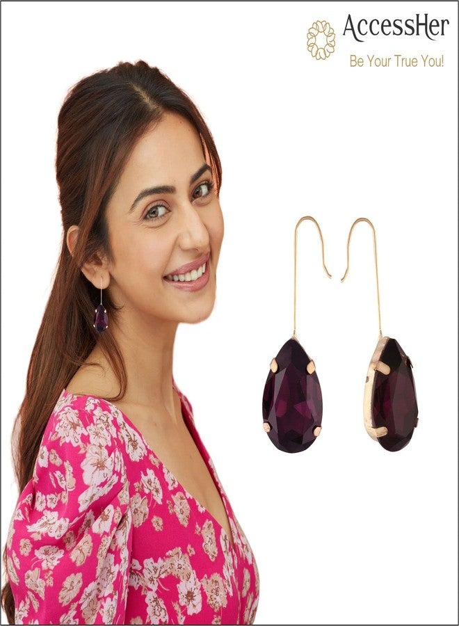 Accessher Gold Plated Lightweight Earrings Pair Drop Design with Violet Colour Stone/Jhumka Earrings for Women and Girls/Stylish ear rings Pair of 1 - Image 4