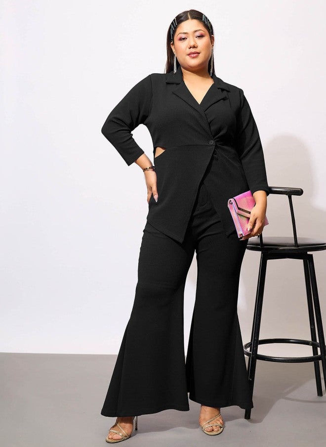 SASSAFRAS Black Plus Size Blazer & Trouser Set for Women - Image 1