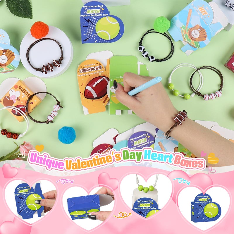 FUSPWEAO Valentines Day Gifts For Kids - 30 Pack Valentines Day Cards For Kids School Classroom Heart Boxes With Sports Party Favors Bracelets  Valentines Party Favors For Kids Exchange  Games Prize Rewards - Image 4