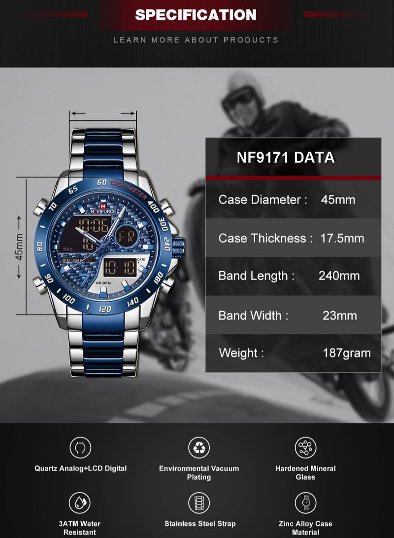 NAVIFORCE Luxury Brand Men's Wrist Watch Military Digital Sport Watches For Man Steel Strap Quartz Clock Male Multifunctional Watches