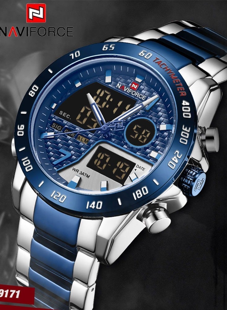 نافيفورس ساعة يد رجالية فاخرة ماركة عسكرية رقمية رياضية للرجال بسوار من الفولاذ ساعة كوارتز متعددة الوظائف للرجال NF9171 - Image 3