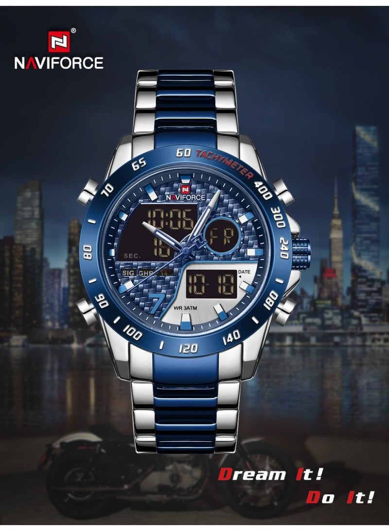 نافيفورس ساعة يد رجالية فاخرة ماركة عسكرية رقمية رياضية للرجال بسوار من الفولاذ ساعة كوارتز متعددة الوظائف للرجال NF9171 - Image 1