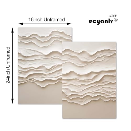 Ecyanlv Abstract Ocean Waves Canvas Wall Art Beige Painting Cream and White Pictures Ocean Art Ocean Waves Painting Abstract Beige Poster Textured Print 16x24inch Frameless - Image 2