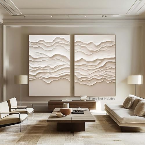 Ecyanlv Abstract Ocean Waves Canvas Wall Art Beige Painting Cream and White Pictures Ocean Art Ocean Waves Painting Abstract Beige Poster Textured Print 16x24inch Frameless - Image 3