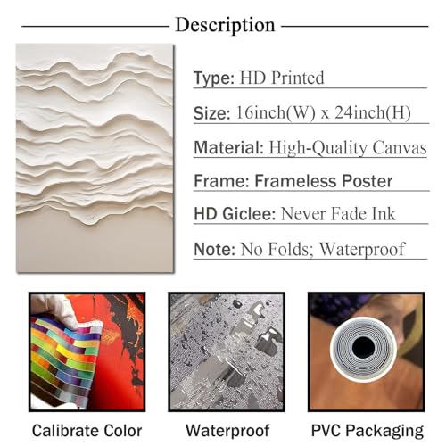 Ecyanlv Abstract Ocean Waves Canvas Wall Art Beige Painting Cream and White Pictures Ocean Art Ocean Waves Painting Abstract Beige Poster Textured Print 16x24inch Frameless - Image 4