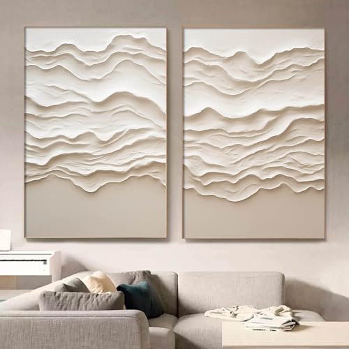 Ecyanlv Abstract Ocean Waves Canvas Wall Art Beige Painting Cream and White Pictures Ocean Art Ocean Waves Painting Abstract Beige Poster Textured Print 16x24inch Frameless - Image 1