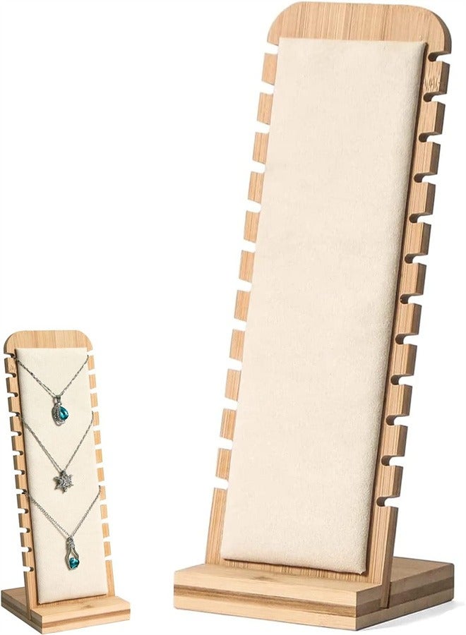 joyzzz 12 Slot Wooden Necklace Jewelry Display Stand with Leather Upholstery - Image 1
